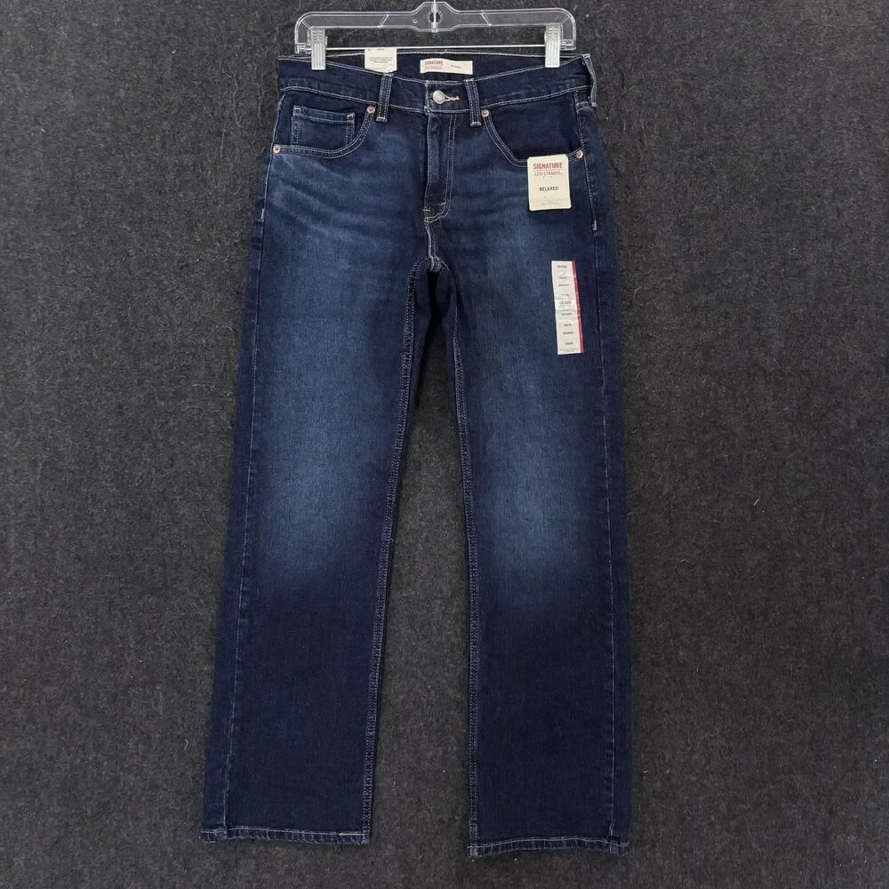 Signature Levi Strauss Jeans Men's 29x30 Blue Relaxed Straight Dark Wash Denim
